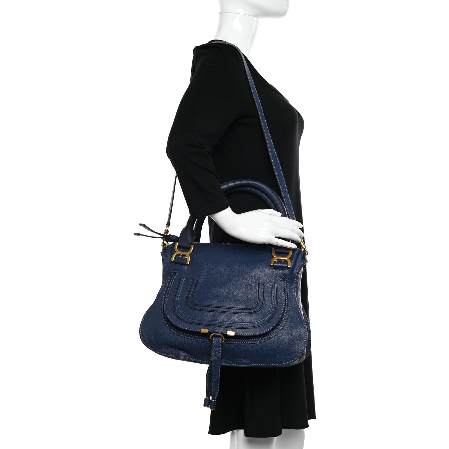 Chloe Calfskin Medium Marcie Satchel Royal Navy 2 of 20