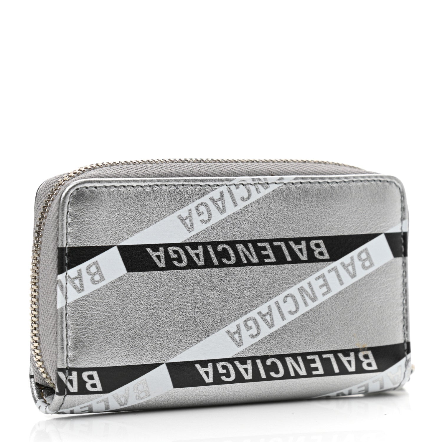 Balenciaga Metallic Calfskin Losange Monogram Everyday Zip Around Card Case Silver Black White 3 of 8
