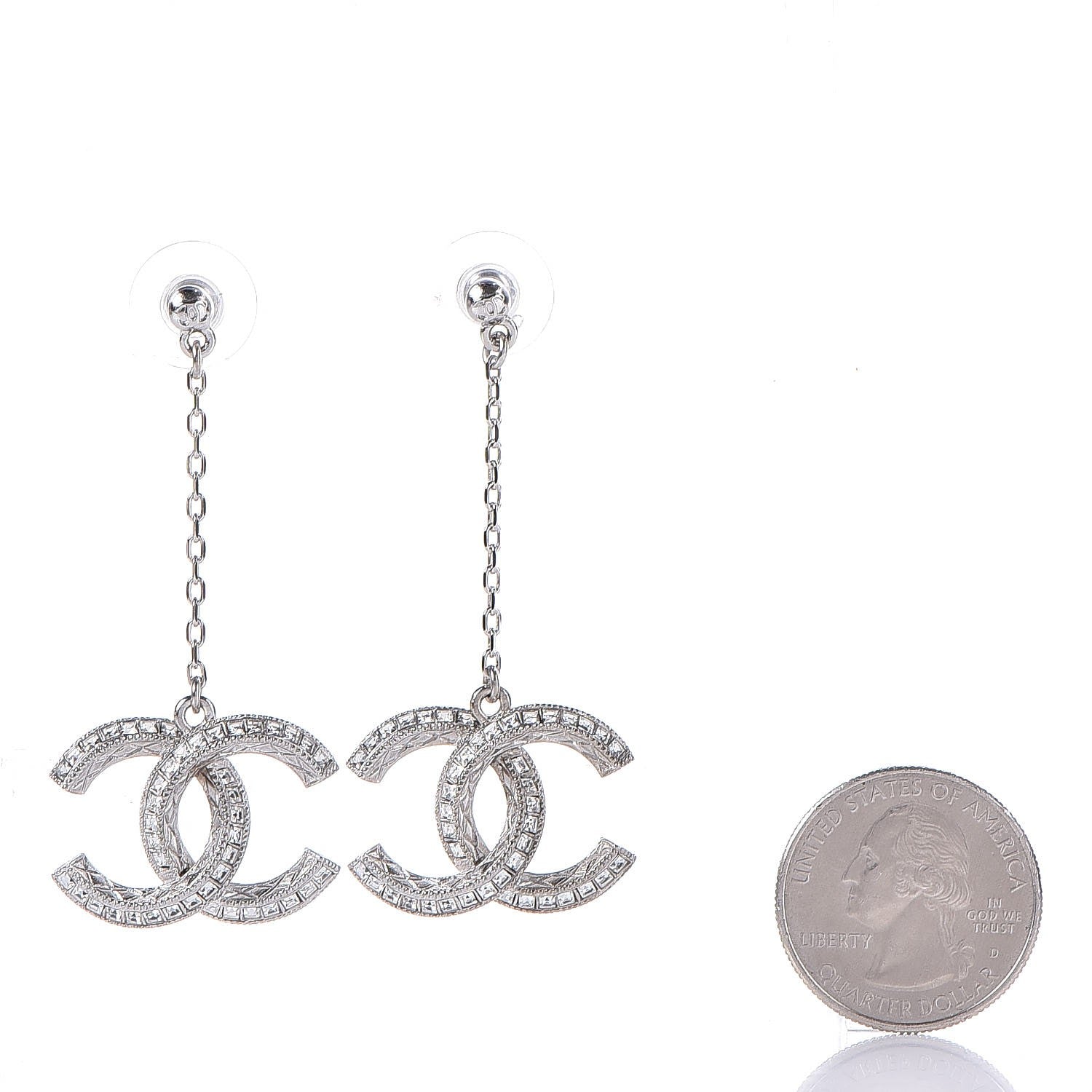 Chanel Baguette Crystal CC Drop Earrings Silver 2 of 5