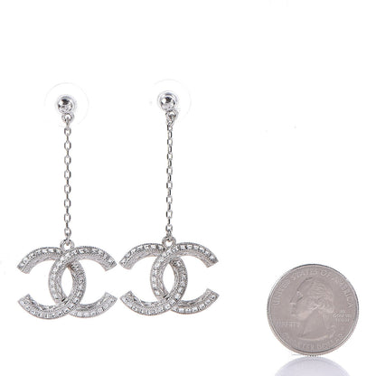Chanel Baguette Crystal CC Drop Earrings Silver 2 of 5