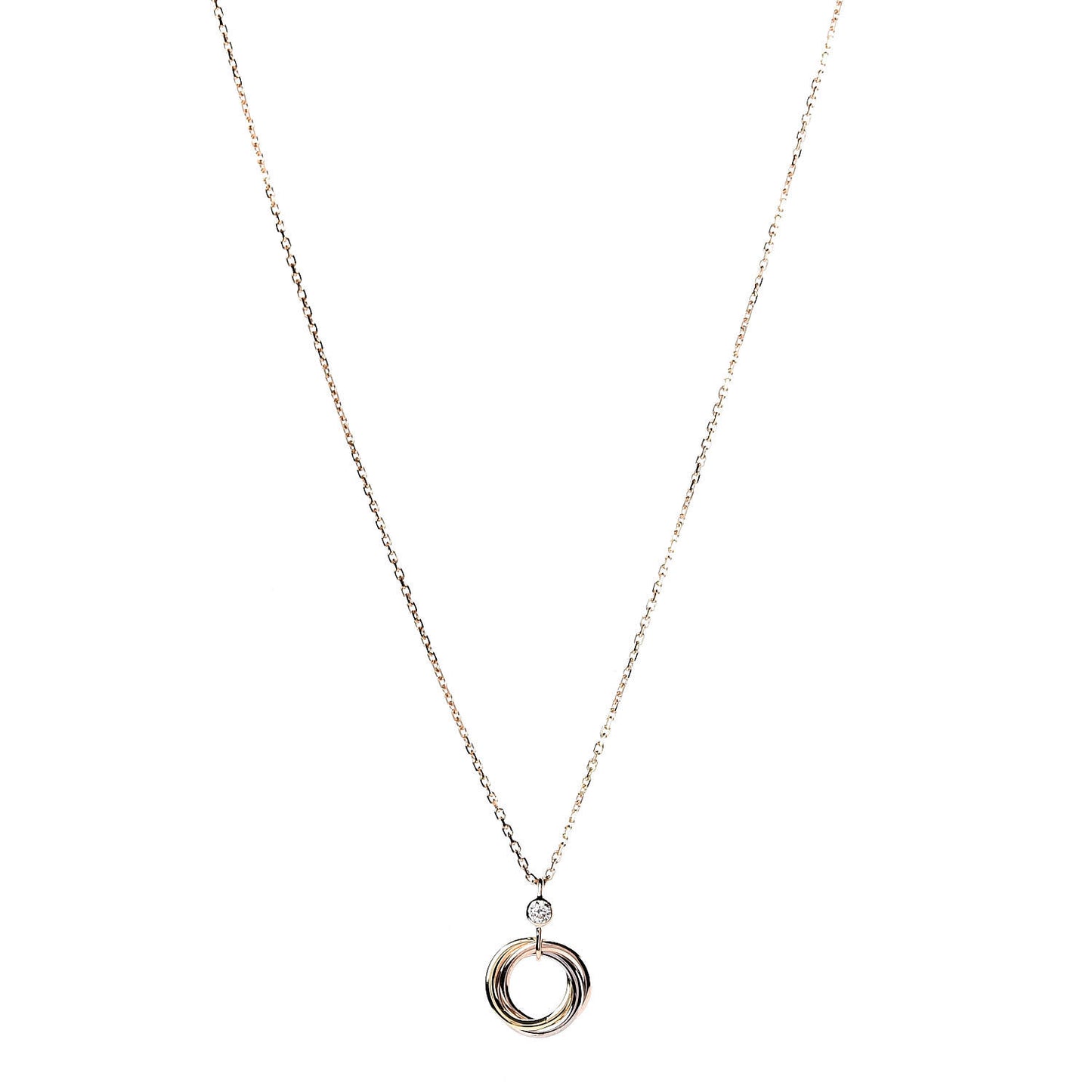 18K Pink Yellow White Gold Diamond Trinity Pendant Necklace