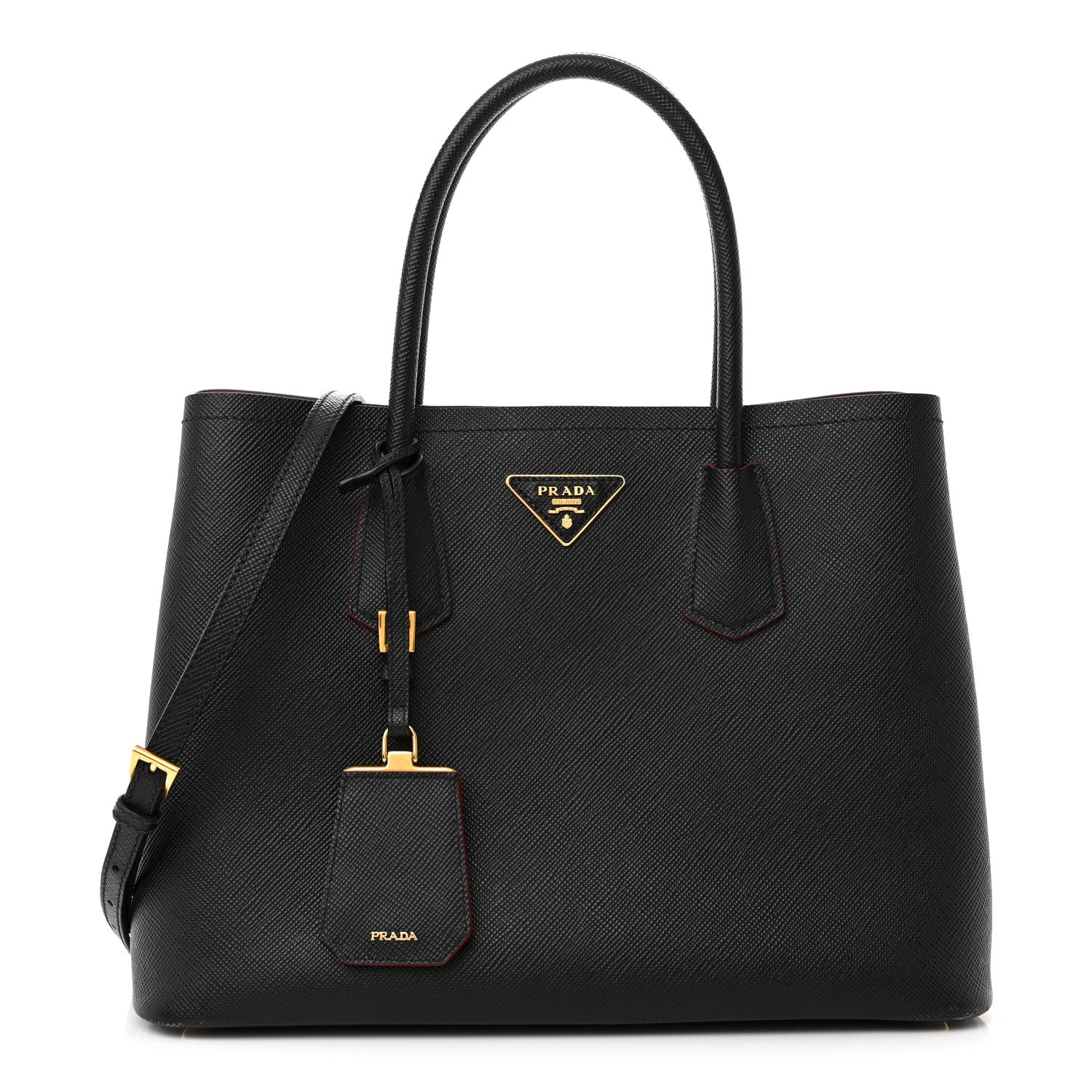Prada Saffiano Cuir Large Double Bag Black Fuoco 1 of 15