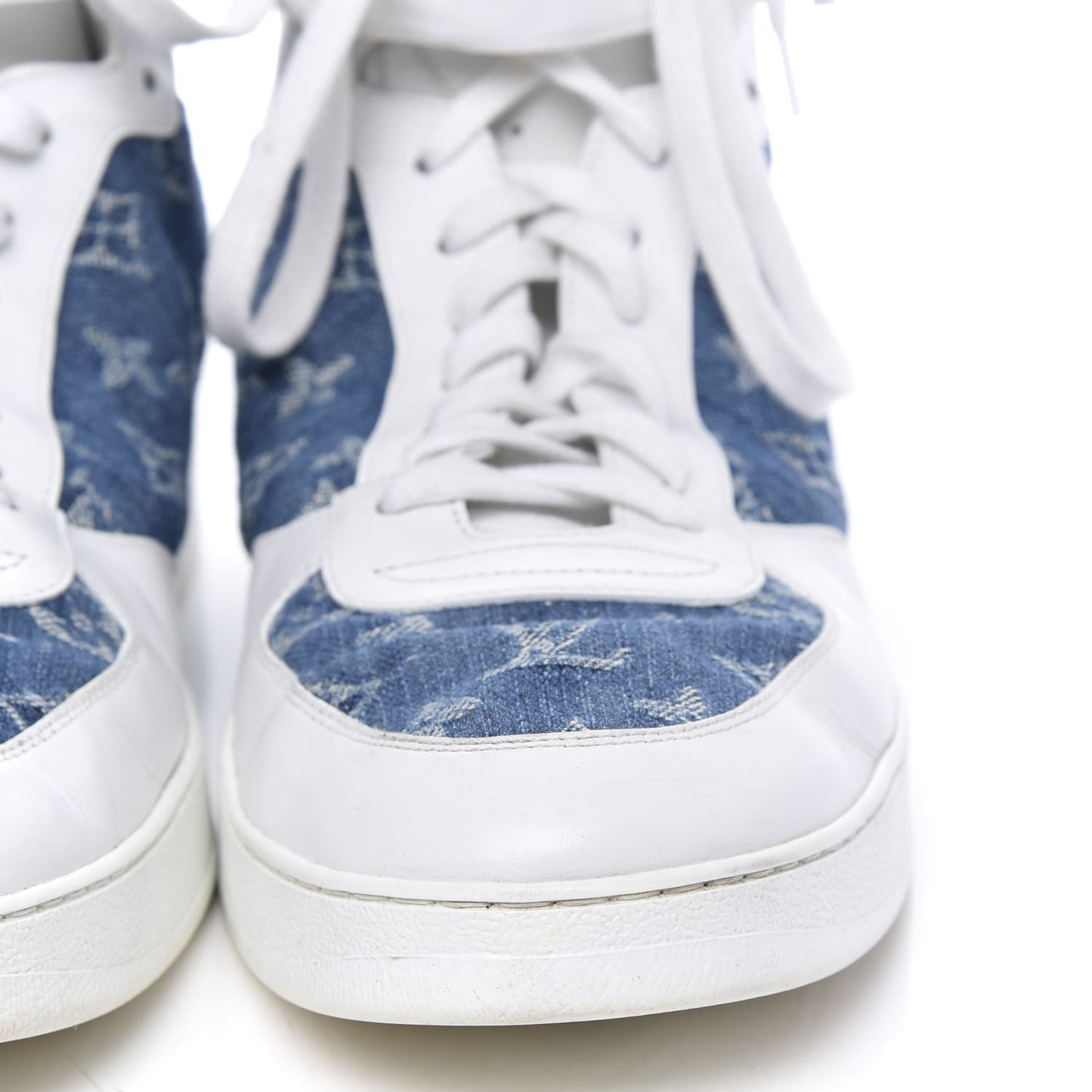 Calfskin Monogram Denim Rivoli High Top Sneakers 12 White