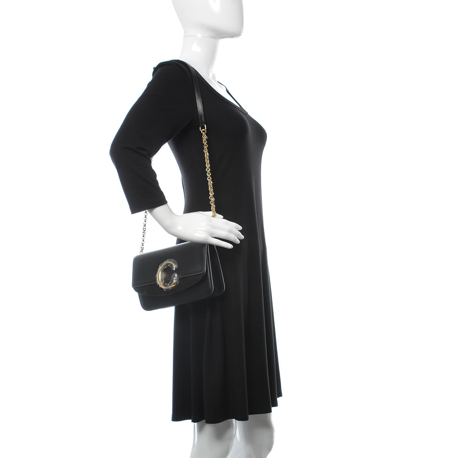 Chloe Calfskin Suede C Clutch With Chain Black 2 of 9