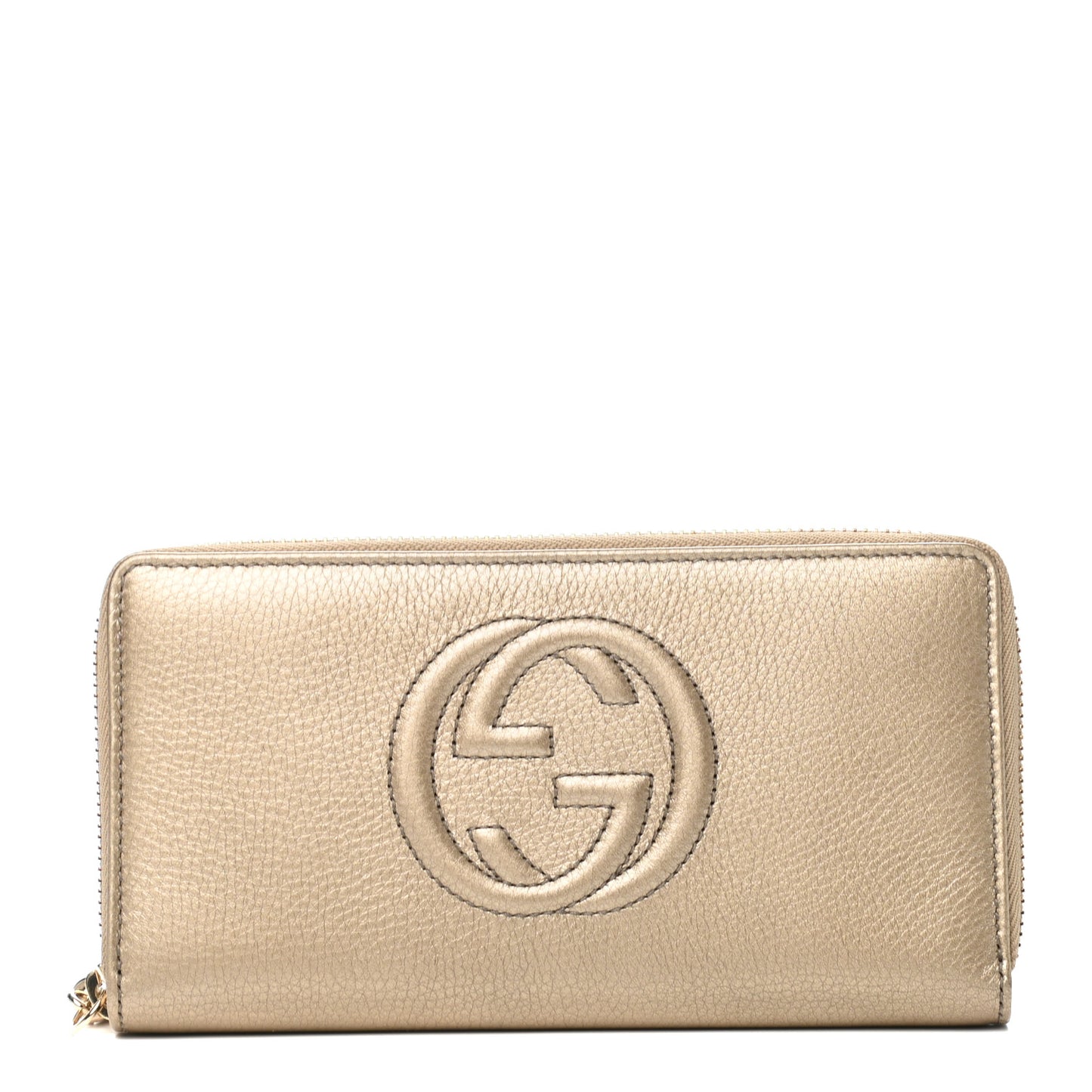 Metallic Pebbled Calfskin Soho Zip Around Wallet Golden Beige