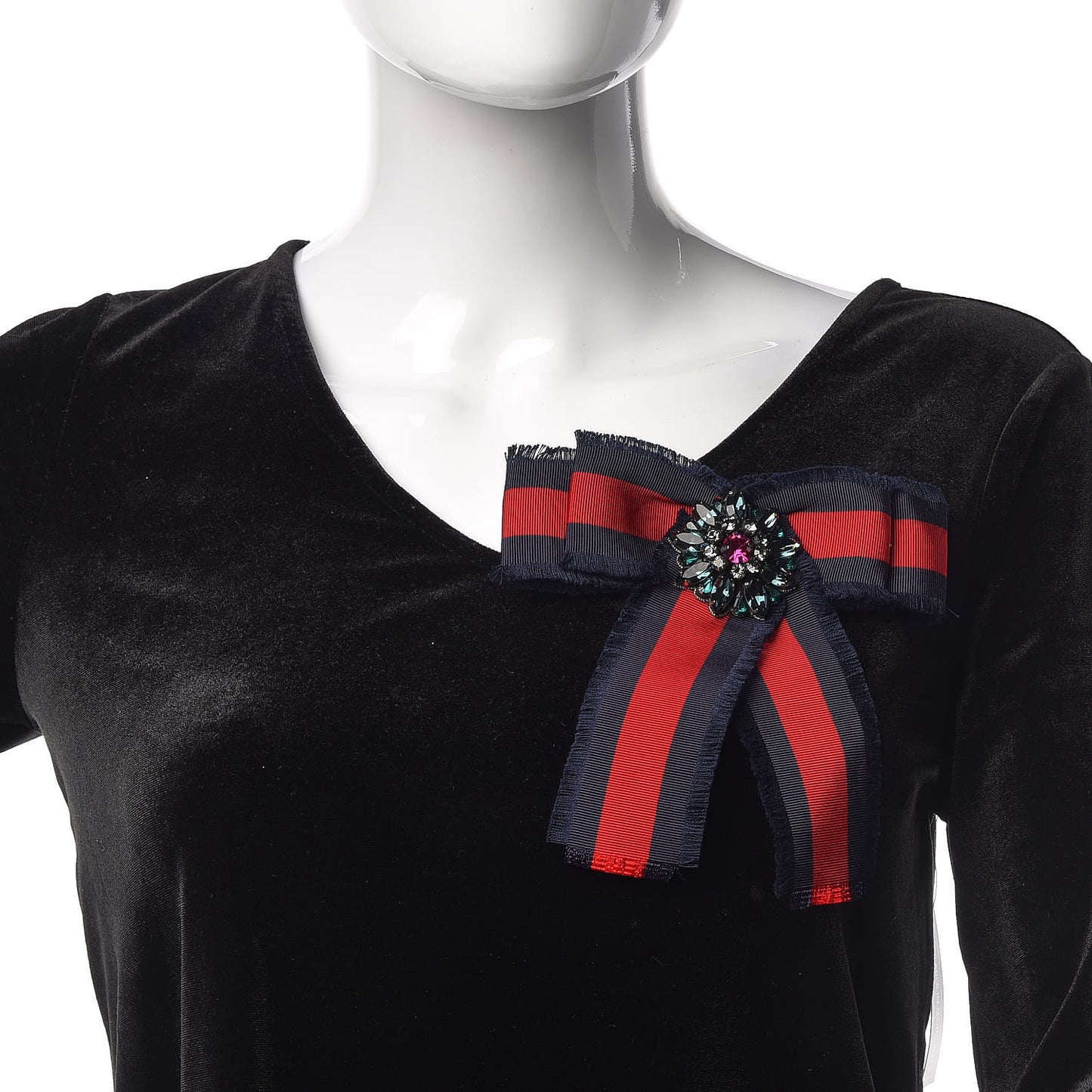 Grosgrain Web Crystal Bow Brooch Blue Red