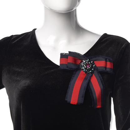 Gucci Grosgrain Web Crystal Bow Brooch Blue Red 2 of 6