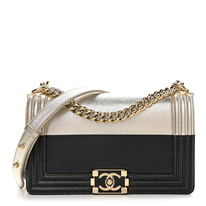Chanel Metallic Goatskin Calfskin Medium Boy Flap Gold Black 1 of 16