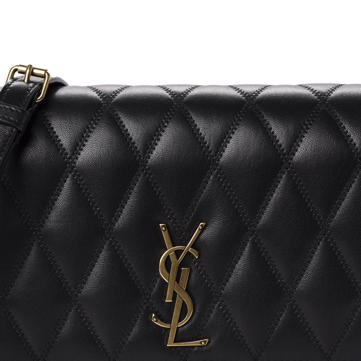 Lambskin Diamond Quilted Monogram Angie Chain Bag Black