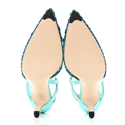 Fendi Organza Sequin Paillettes Colibri Lite 85mm Slingback Pumps 38.5 Nudo Blue Tiffany Blue 5 of 15
