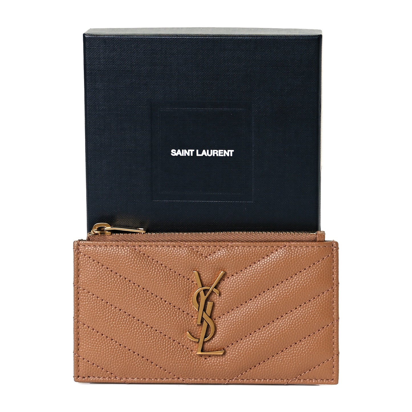 Grain De Poudre Matelasse Chevron Monogram Fragments Zippered Card Case Cork