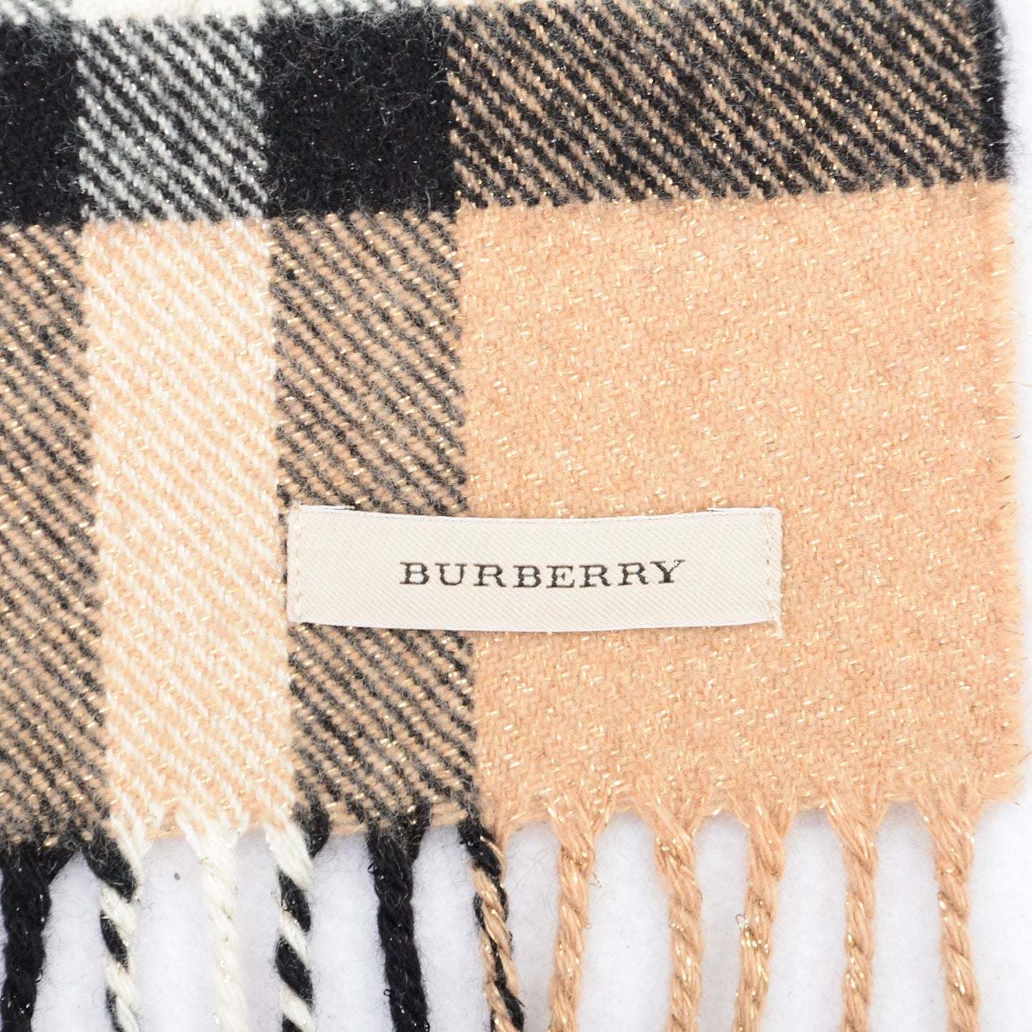Cashmere Metallic Giant Check Skinny Scarf Camel