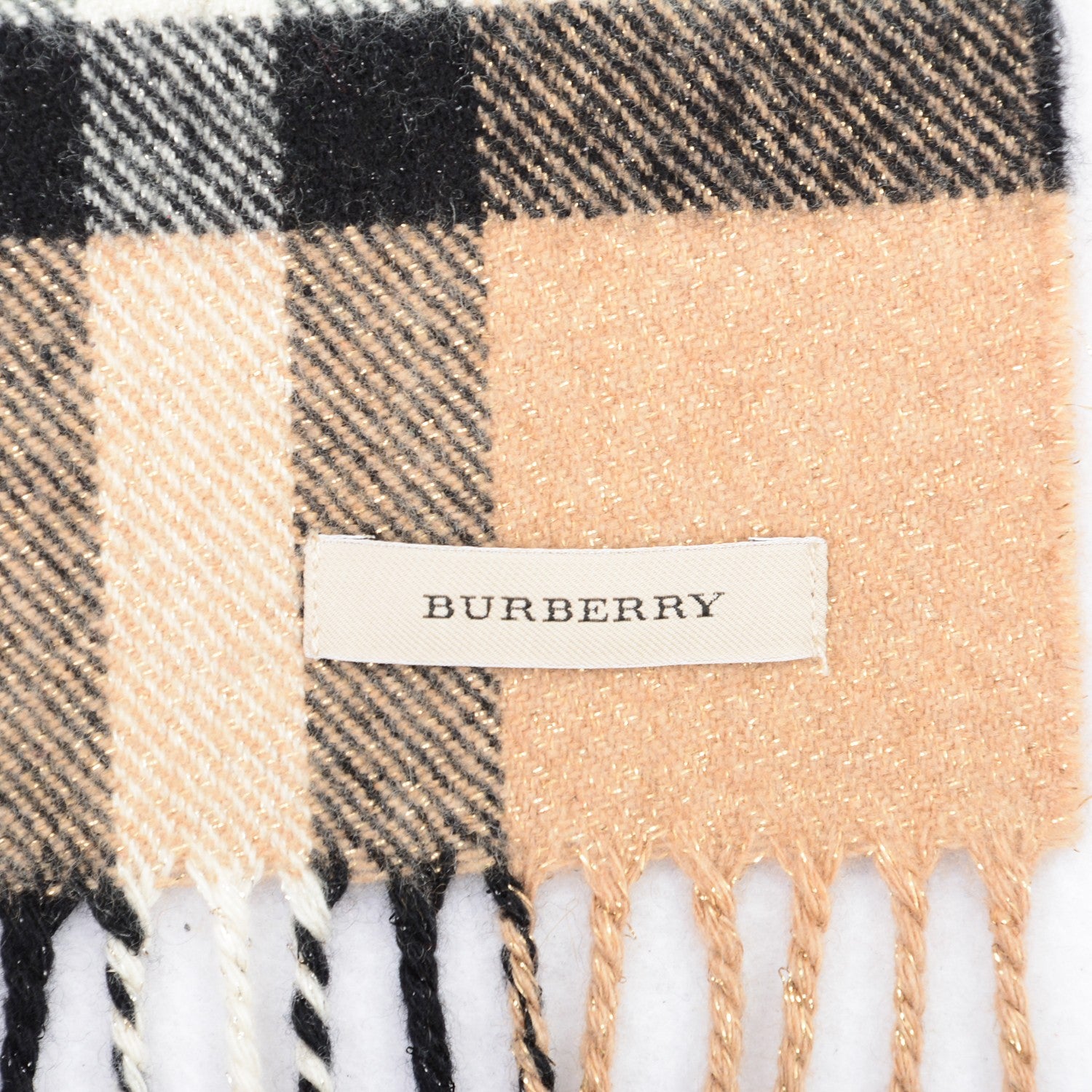 Burberry Cashmere Metallic Giant Check Skinny Scarf Camel 4 of 6