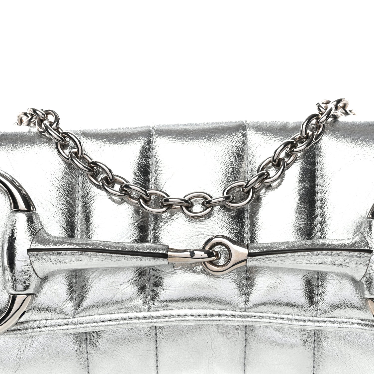 Gucci Iridescent Nappa Vertical Matelasse Medium Maxi Horsebit Chain Shoulder Bag Silver 20 of 28