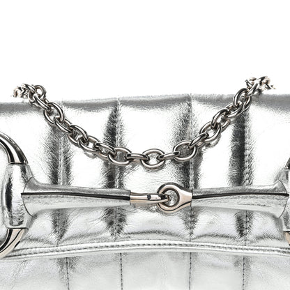 Gucci Iridescent Nappa Vertical Matelasse Medium Maxi Horsebit Chain Shoulder Bag Silver 20 of 28