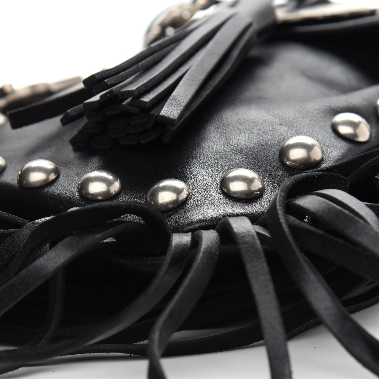 Calfskin Fringe Small Studded Anita Crossbody Bag Black