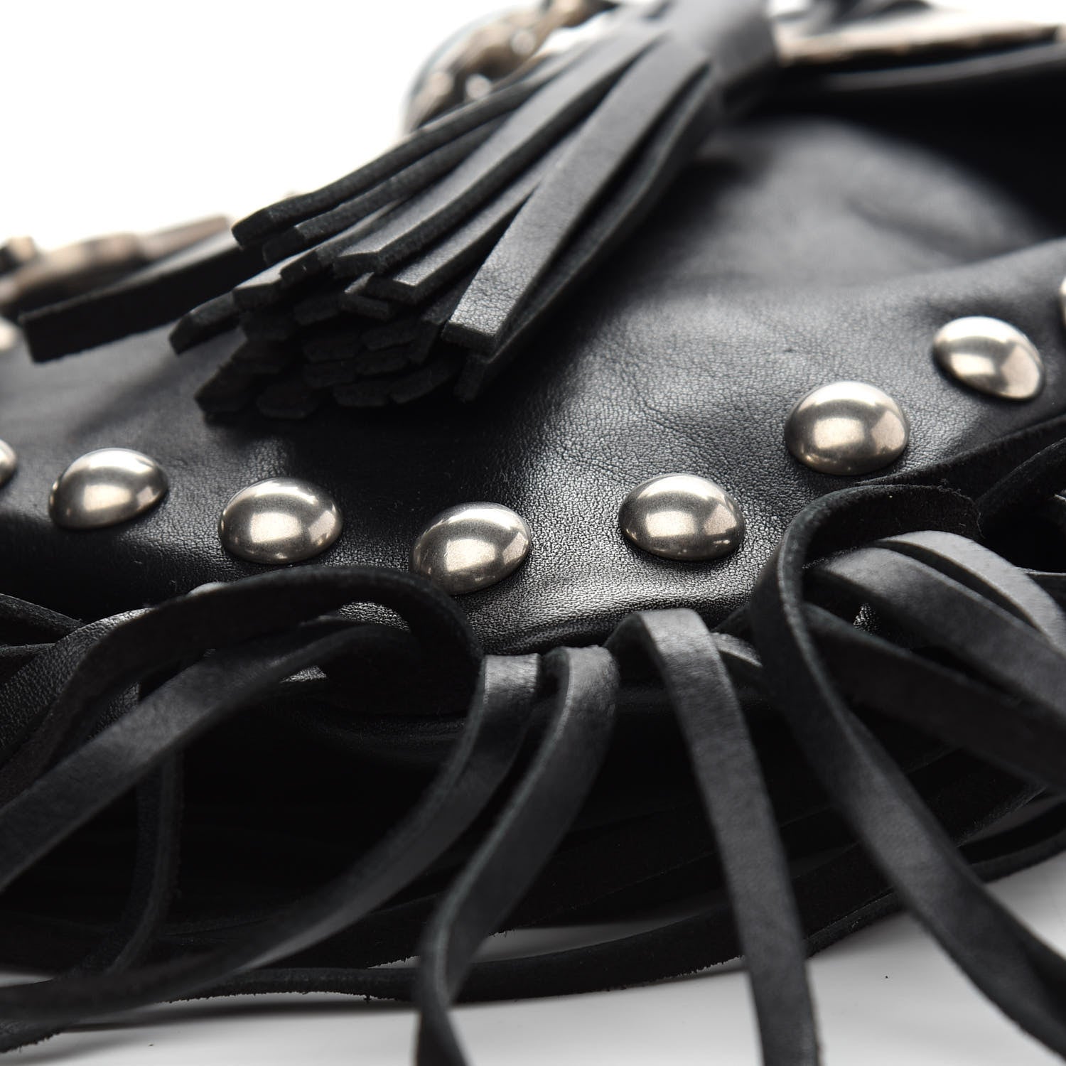 Saint Laurent Calfskin Fringe Small Studded Anita Crossbody Bag Black 8 of 9