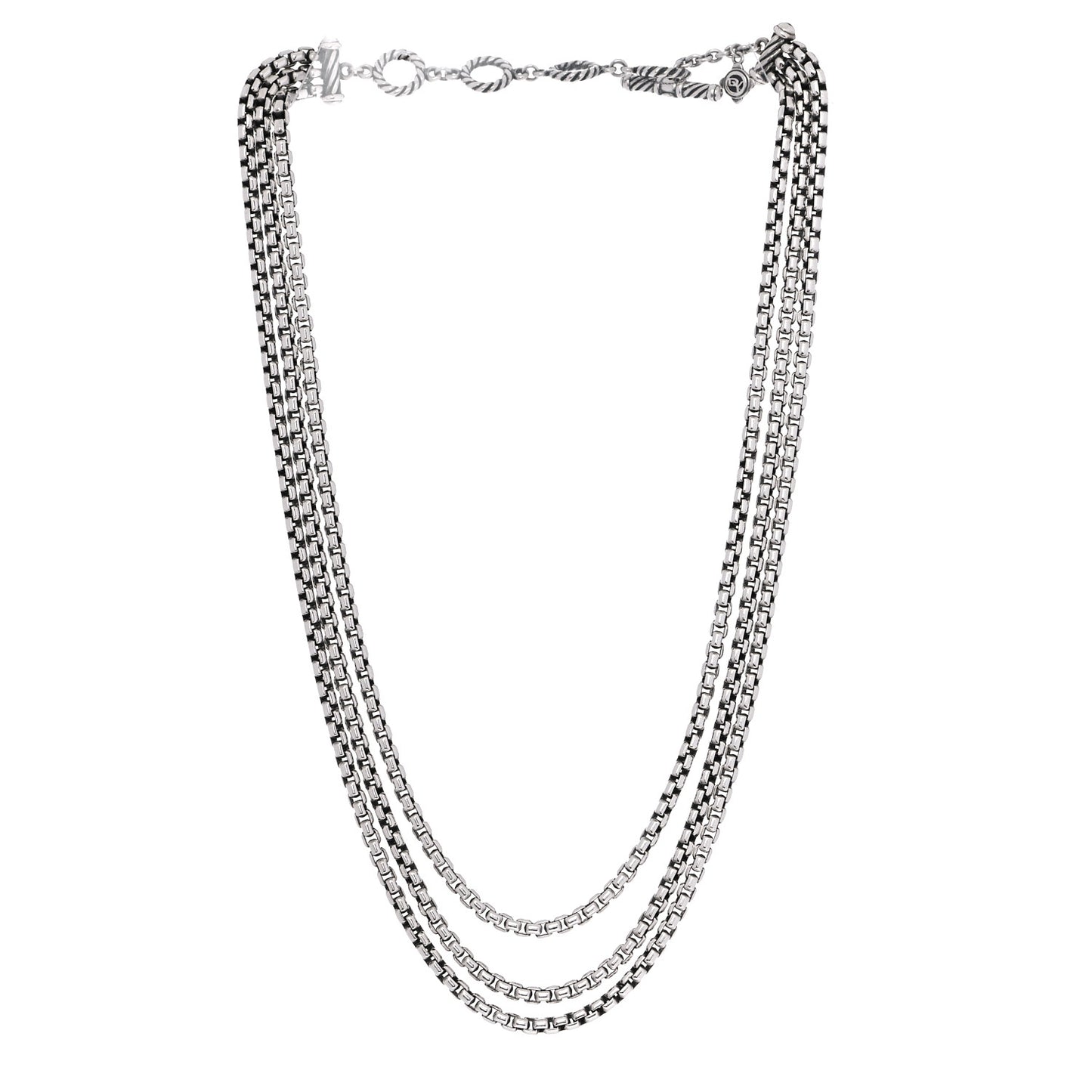 Sterling Silver Box Chain Three Strand Necklace