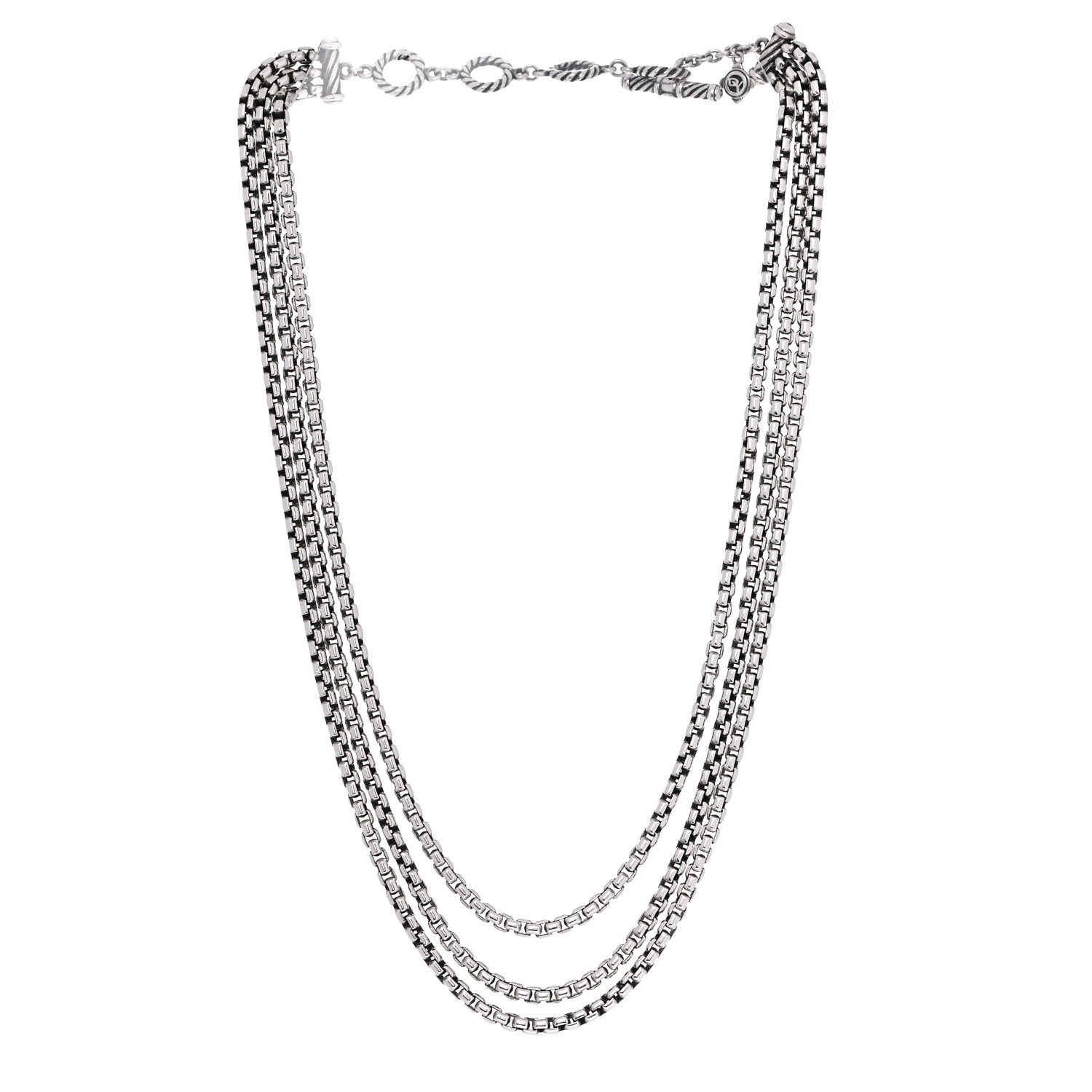 David Yurman Sterling Silver Box Chain Three Strand Necklace 3 of 6