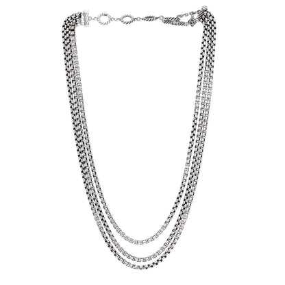 David Yurman Sterling Silver Box Chain Three Strand Necklace 3 of 6