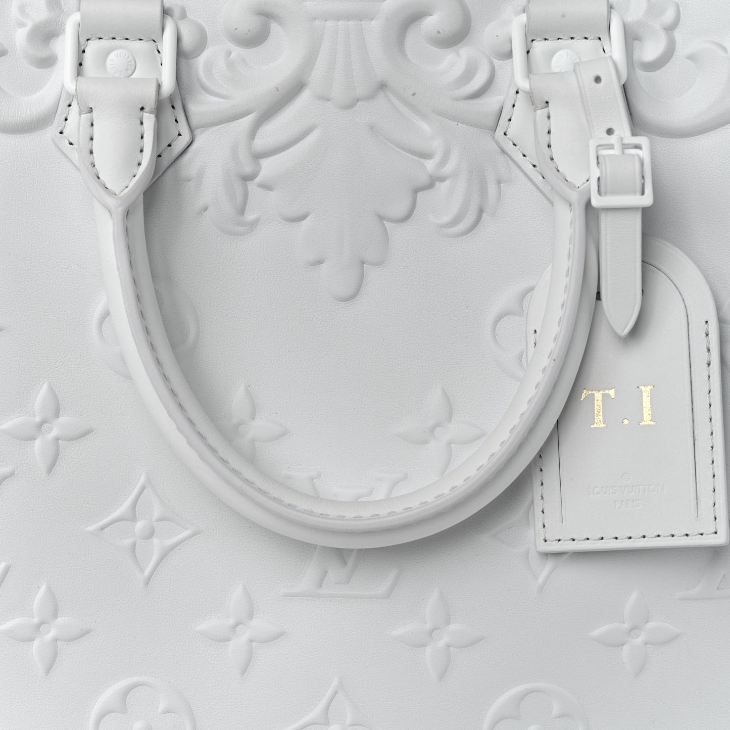 Calfskin LV Ornament Sac Plat 24H Optic White