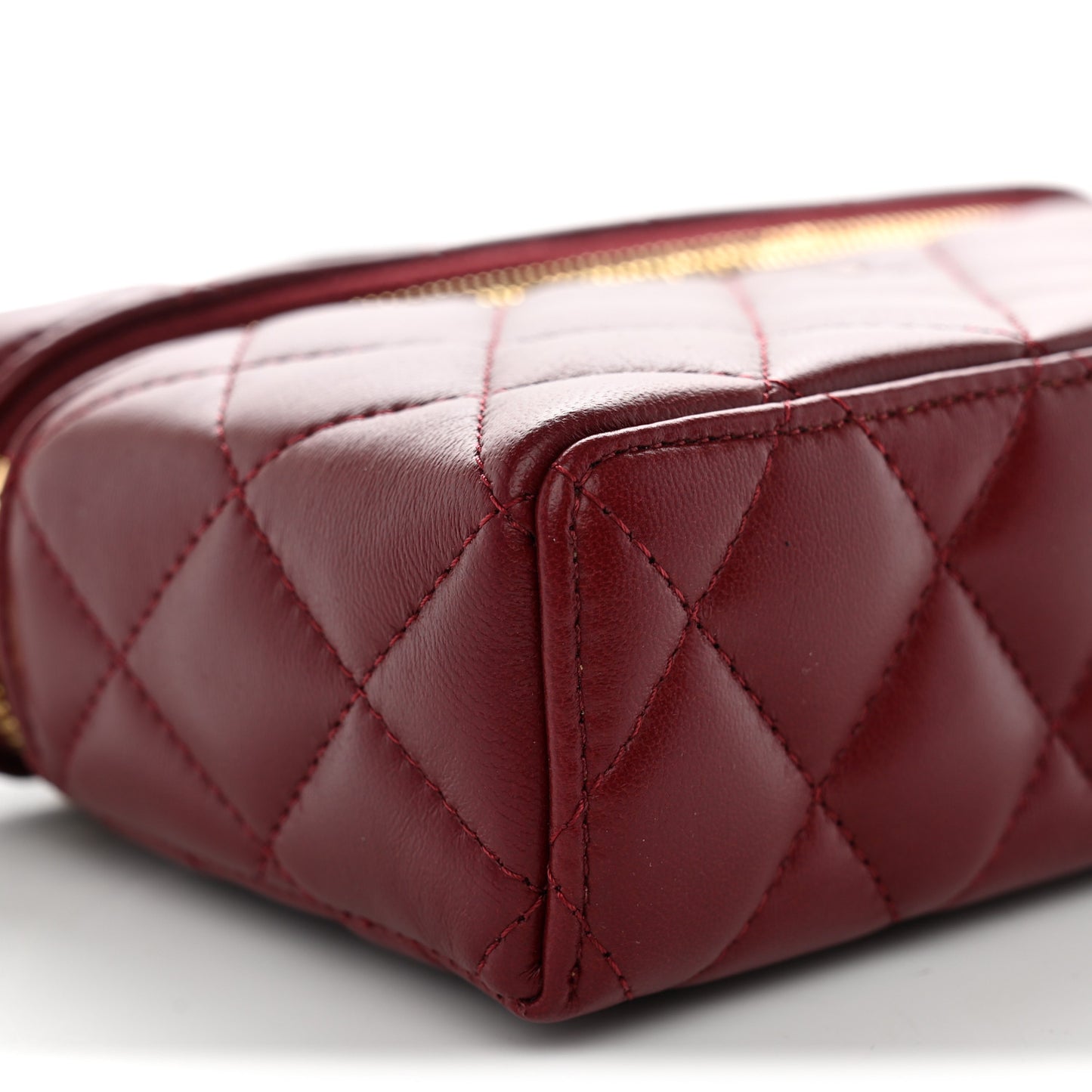 Lambskin Quilted Top Handle Slim Vanity With Chain Burgundy