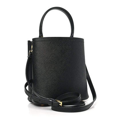 Prada Saffiano Cuir Small Panier Bucket Bag Black 3 of 9