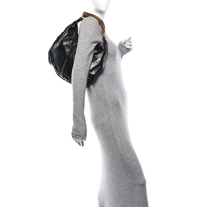 Saint Laurent Shiny Crinkled Calfskin Buffalo Horn Mombasa Hobo Black 2 of 10
