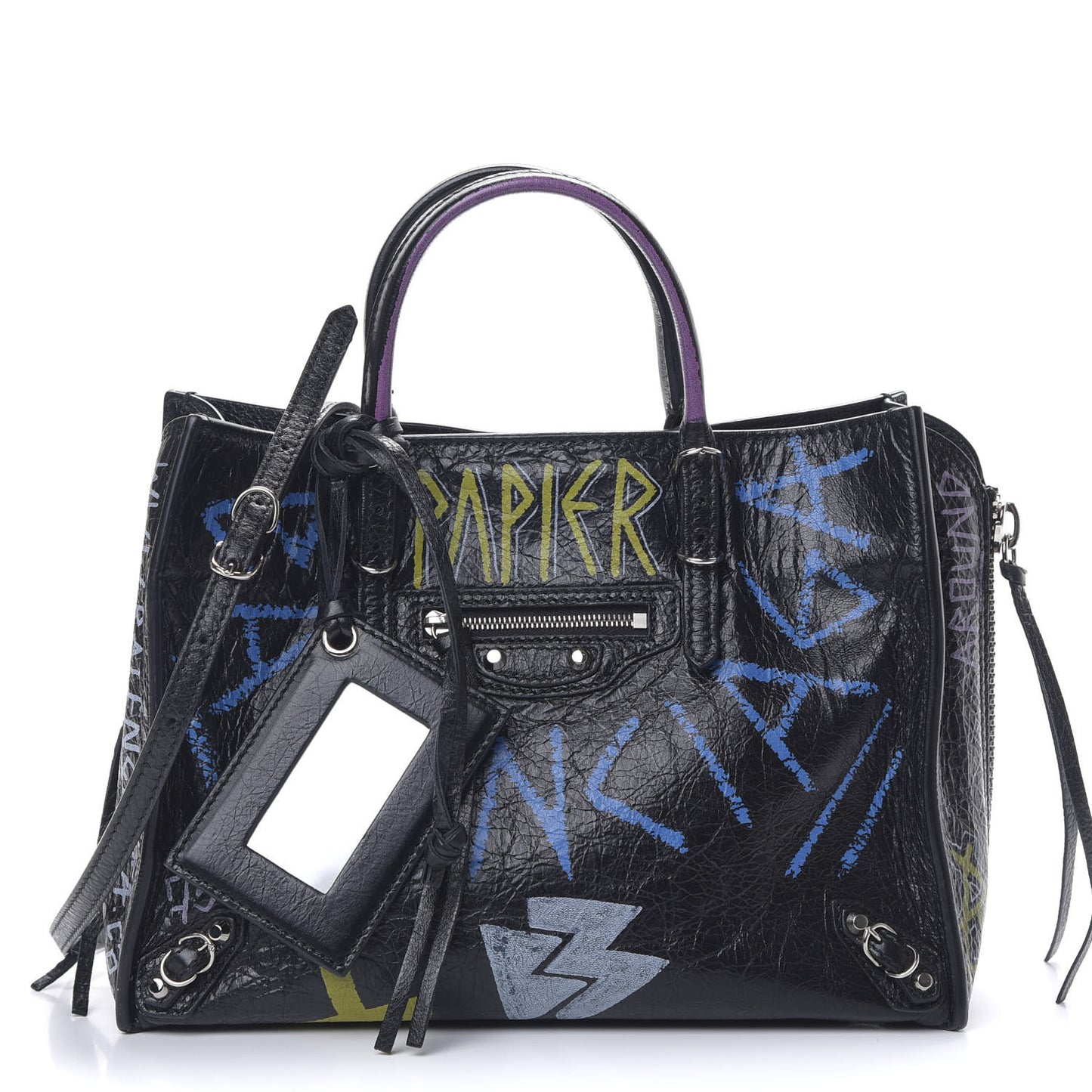 Agneau Graffiti Papier A6 Zip Around Tote Black