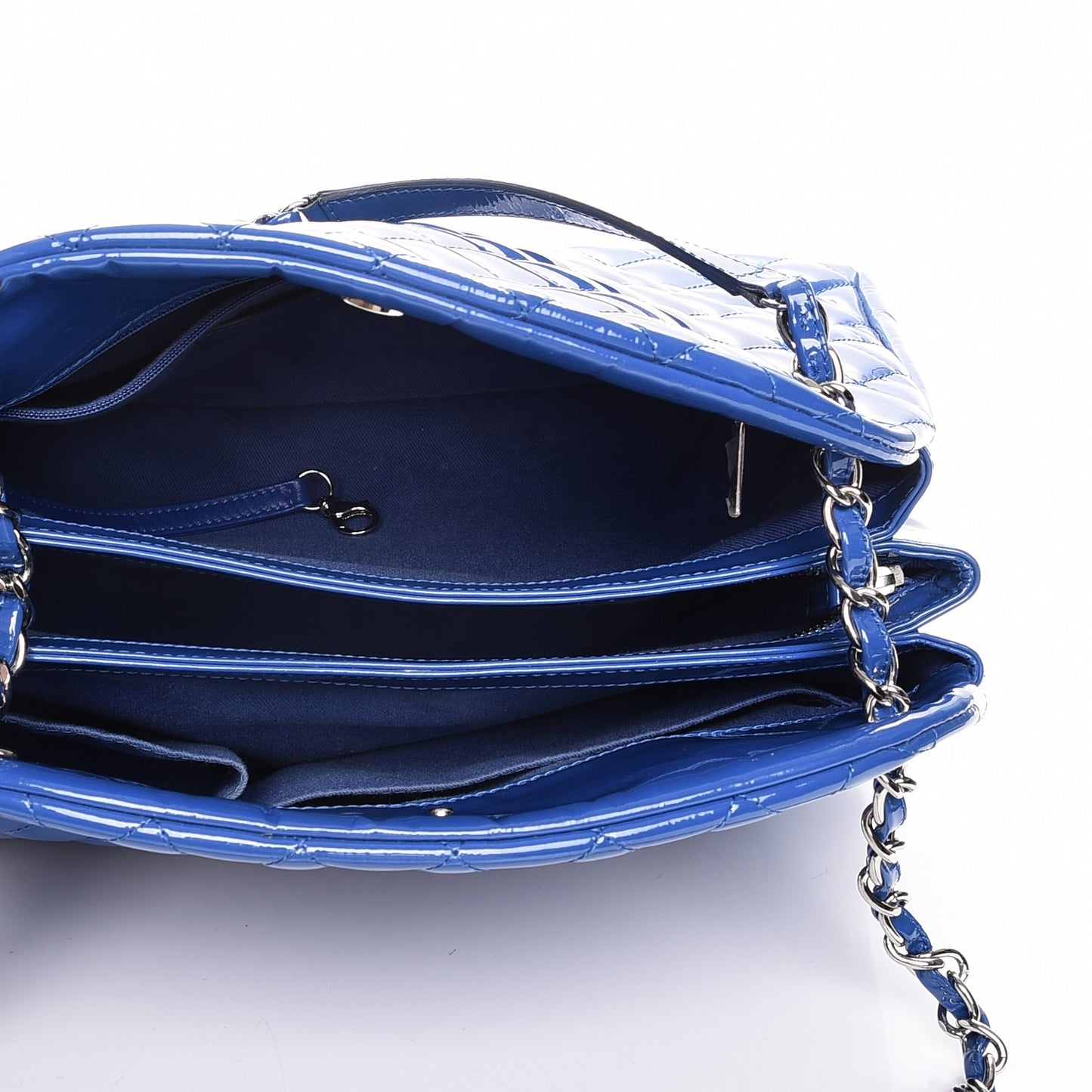 Patent Quilted Large Just Mademoiselle Bowling Bag Dark Blue