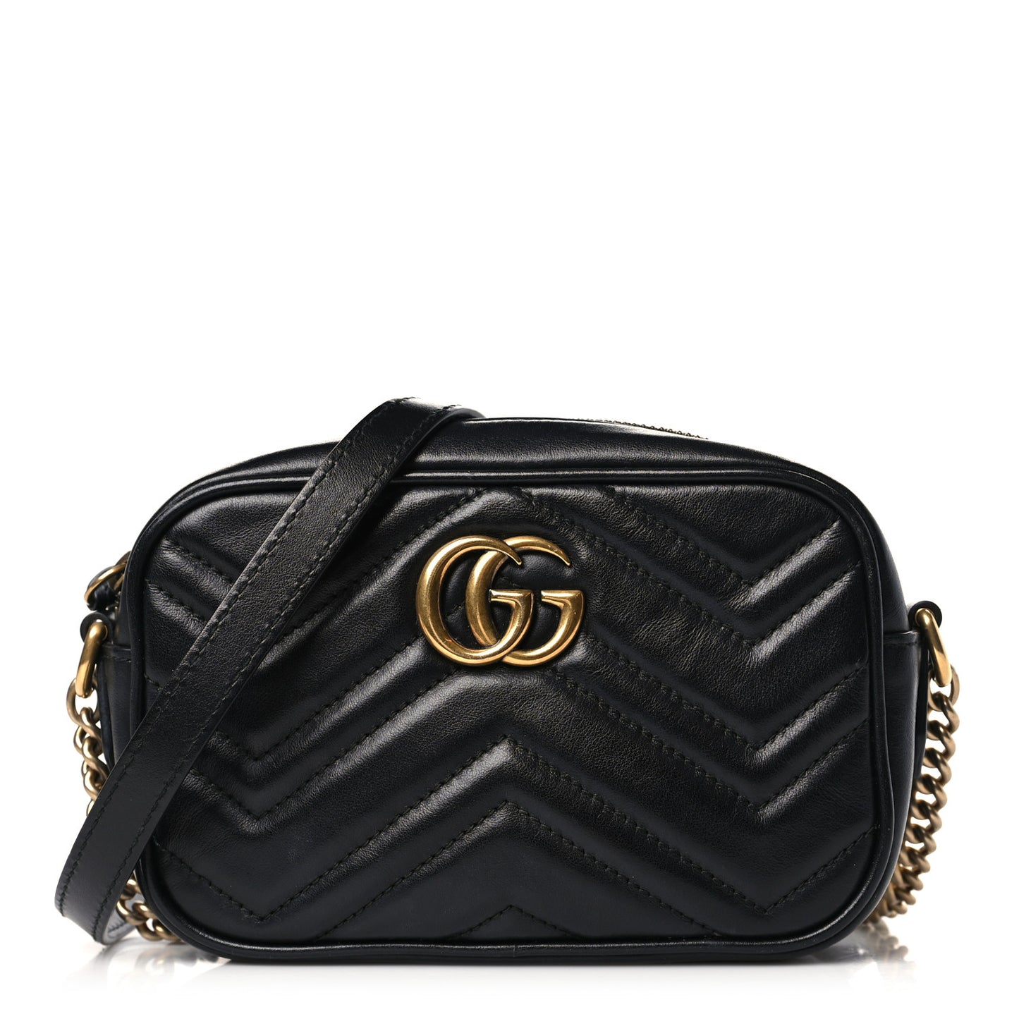 Calfskin Matelasse Mini GG Marmont Chain Shoulder Bag Black