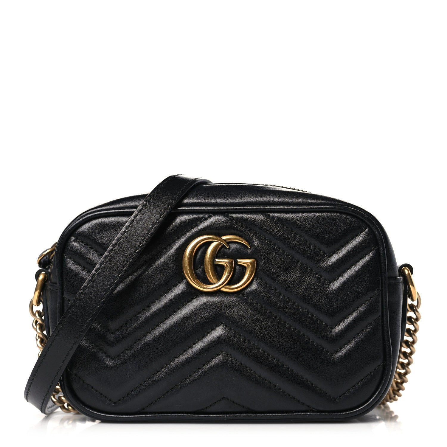 Gucci Calfskin Matelasse Mini GG Marmont Chain Shoulder Bag Black 1 of 8