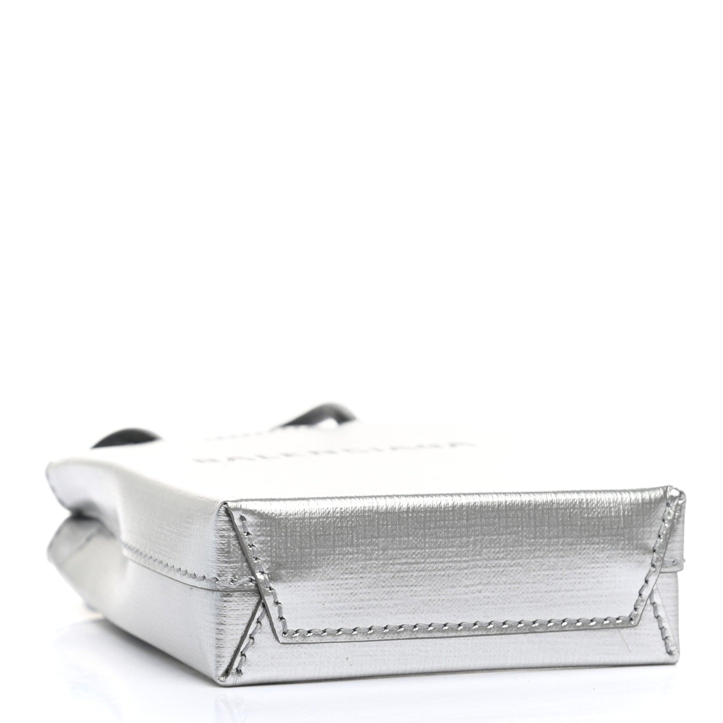 Metallic Textured Calfskin Logo Shopping Phone Holder Bag Silver
