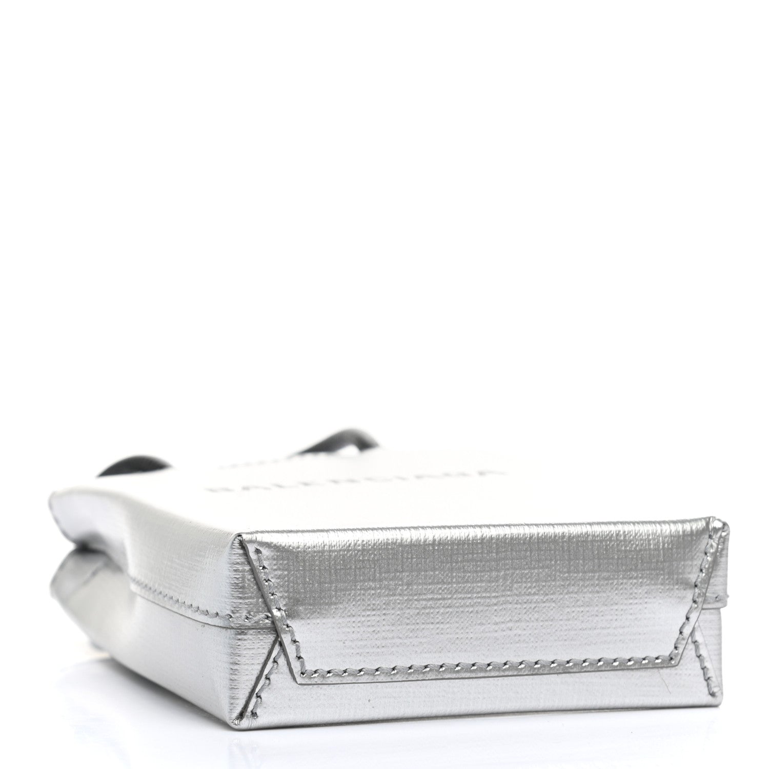 Balenciaga Metallic Textured Calfskin Logo Shopping Phone Holder Bag Silver 4 of 11