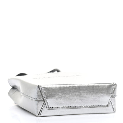 Balenciaga Metallic Textured Calfskin Logo Shopping Phone Holder Bag Silver 4 of 11