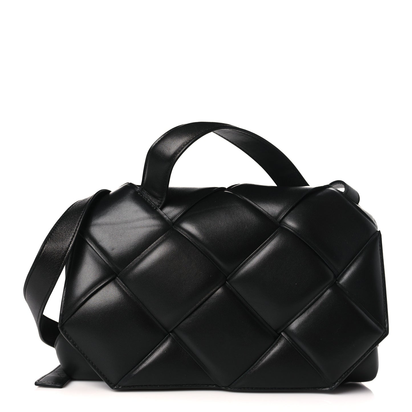 Nappa Intreccio Padded Top Handle Shoulder Bag Black