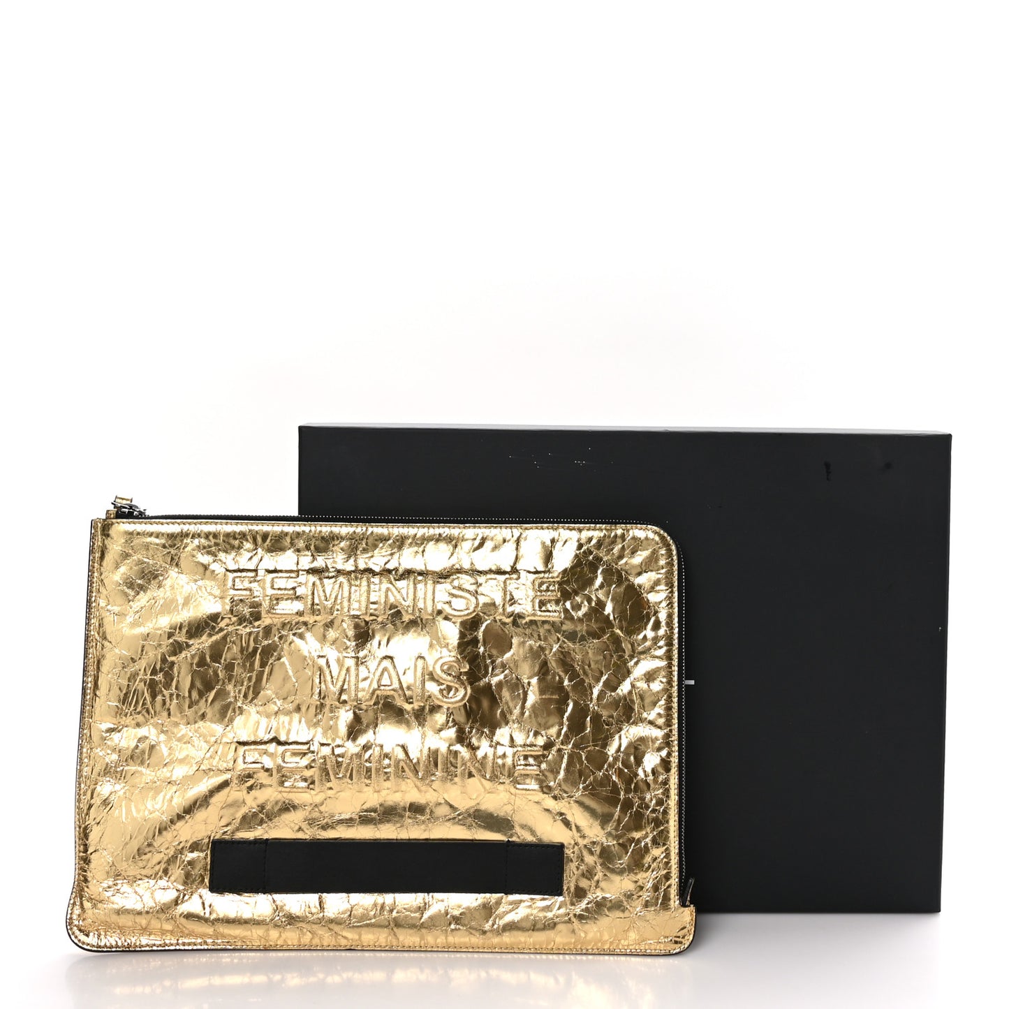 Metallic Lambskin Large Feministe Maize Feminine Pouch Clutch Gold