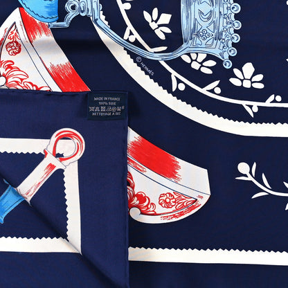 Hermes Silk Etriers Scarf 90 Marine Rouge White 2 of 3