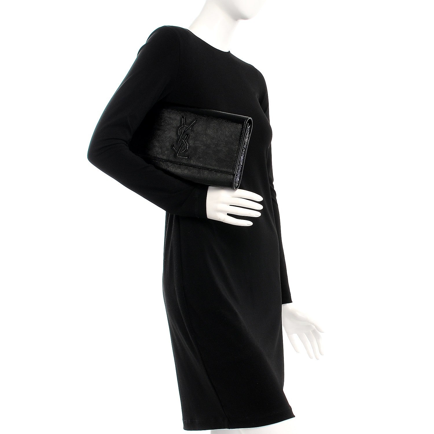 Saint Laurent Textured Patent Monogram Large Belle De Jour Clutch Black 2 of 7