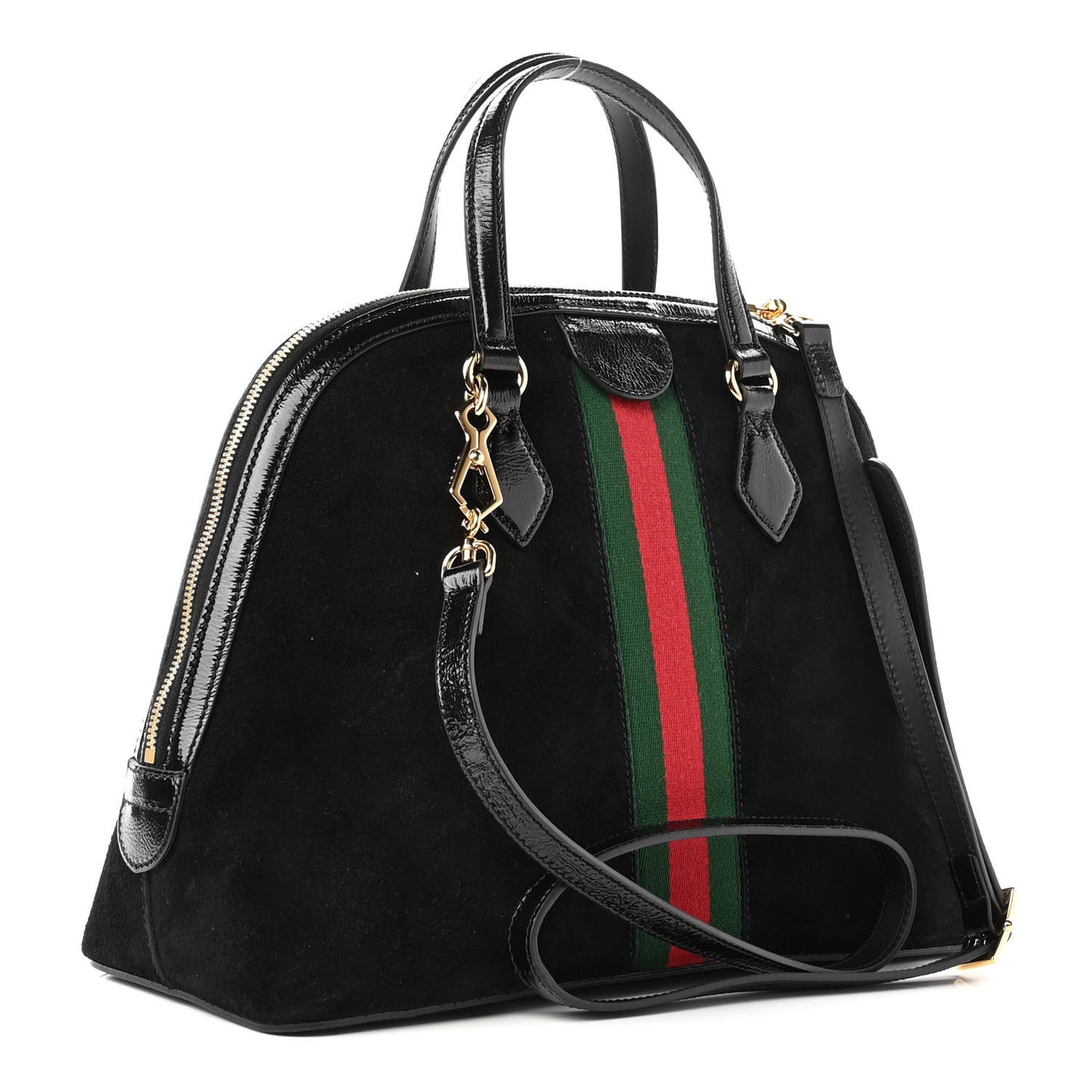 Suede Patent GG Web Medium Ophidia Top Handle Dome Bag Black
