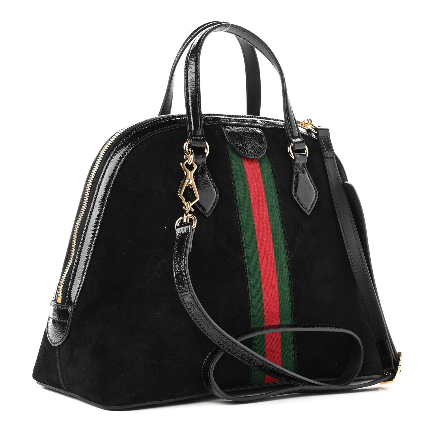 Gucci Suede Patent GG Web Medium Ophidia Top Handle Dome Bag Black 2 of 8