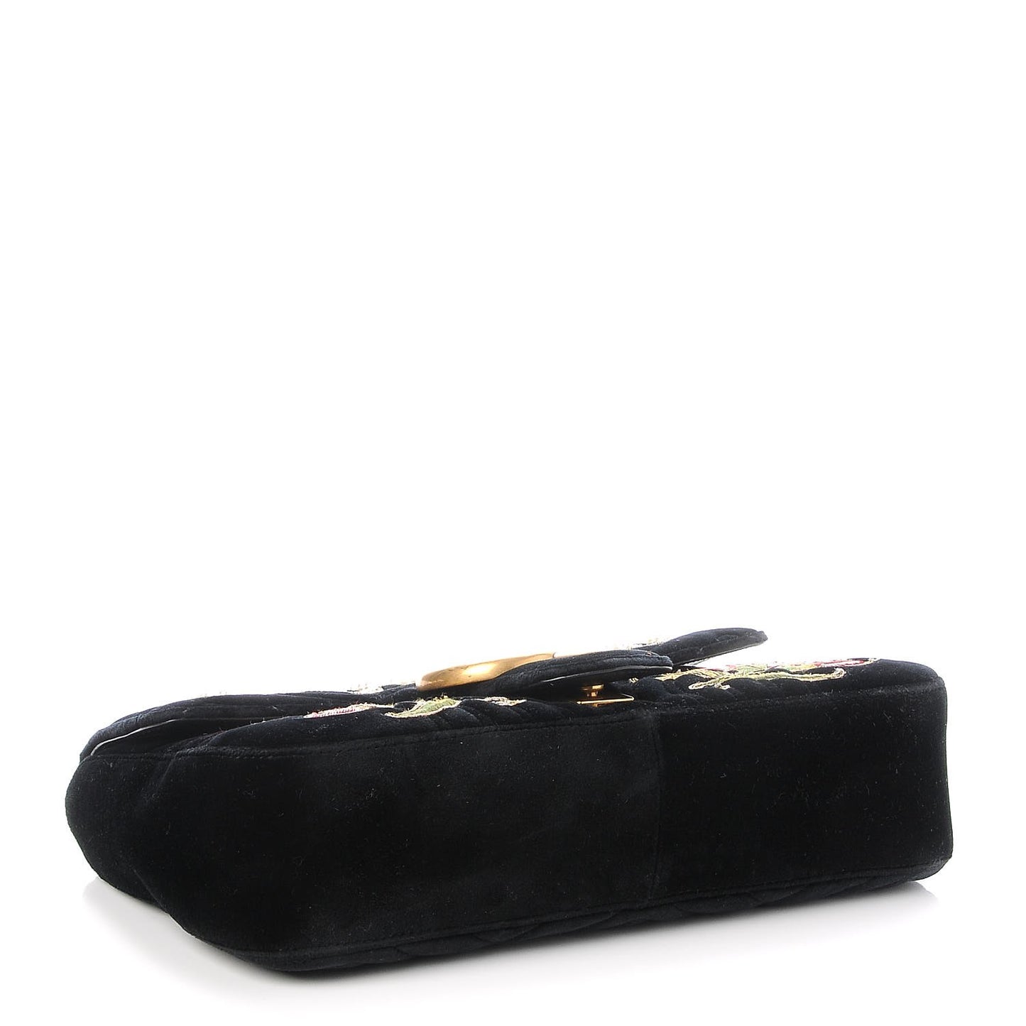 Velvet Matelasse Loved Embroidered Medium GG Marmont Shoulder Bag Black