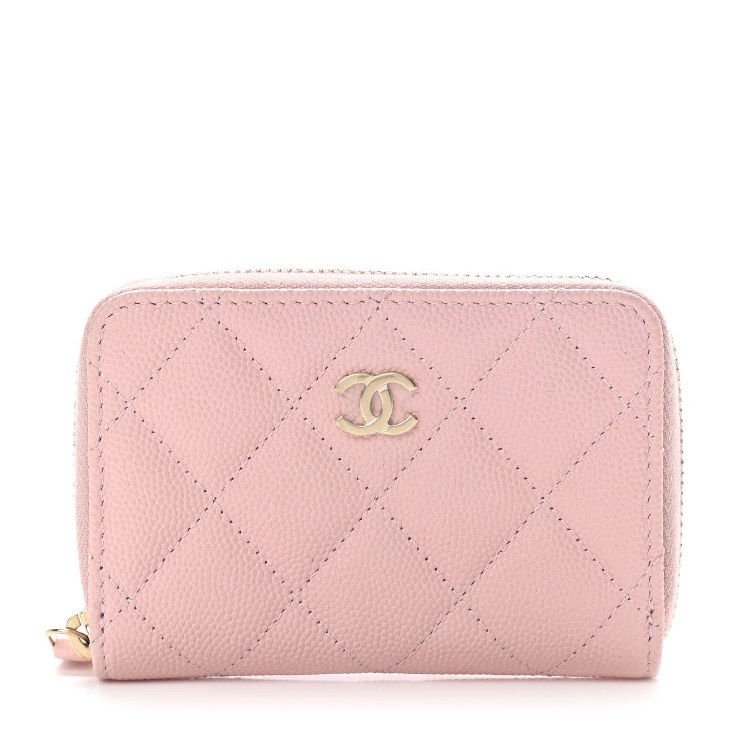 Caviar Quilted Zip Coin Purse Light Pink