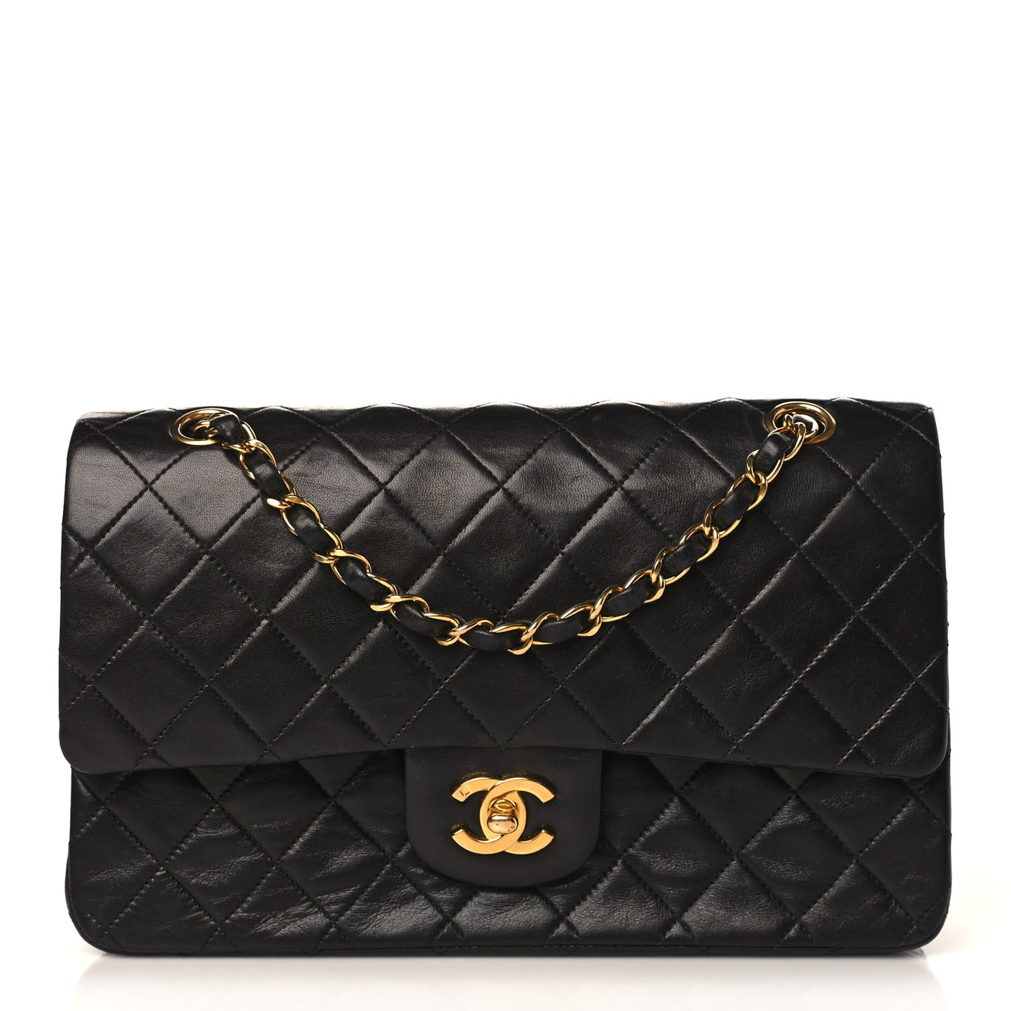 Lambskin Quilted Medium Double Flap Black