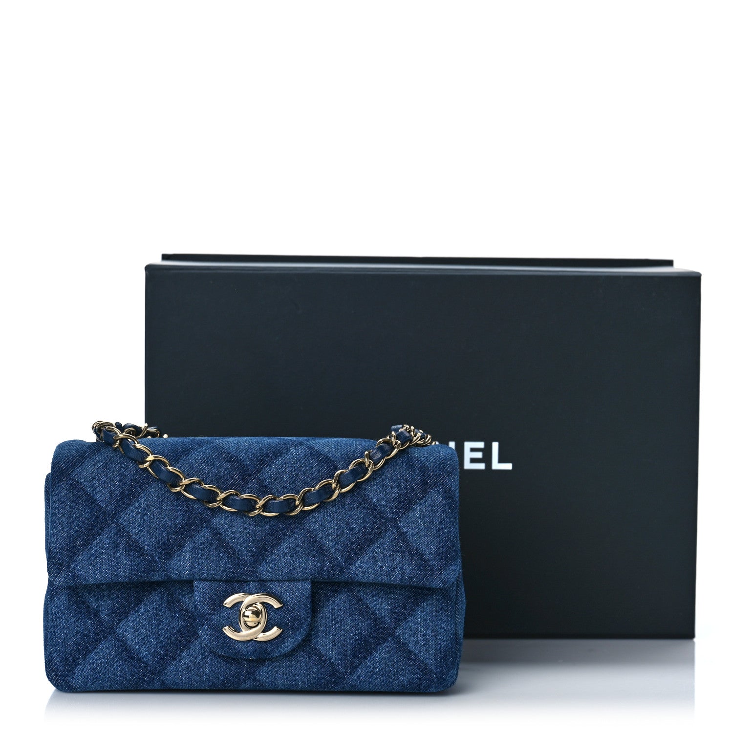 Chanel Printed Denim Quilted Mini Rectangular Flap Dark Blue 10 of 10