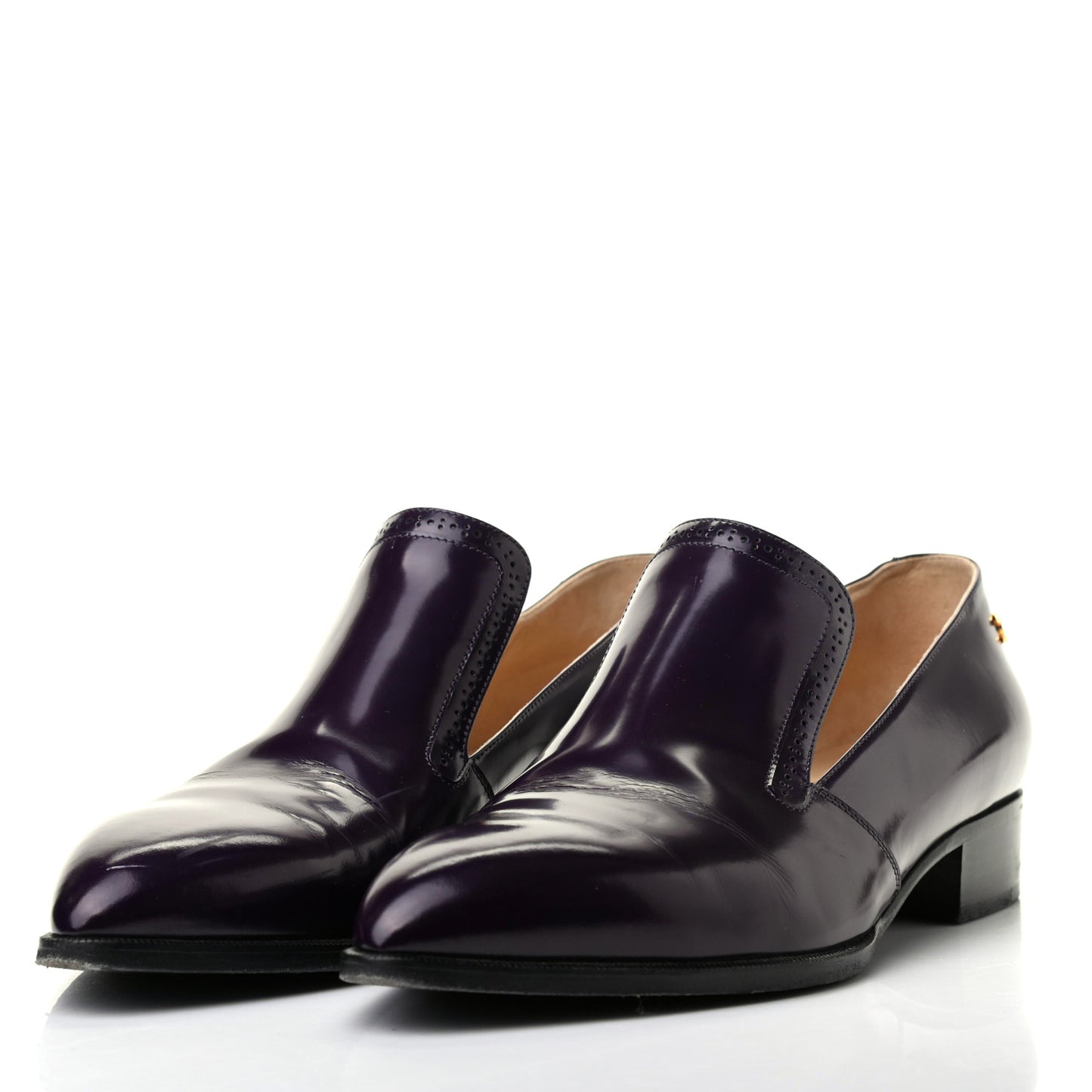Glazed Calfskin CC Loafers 38.5 Dark Purple
