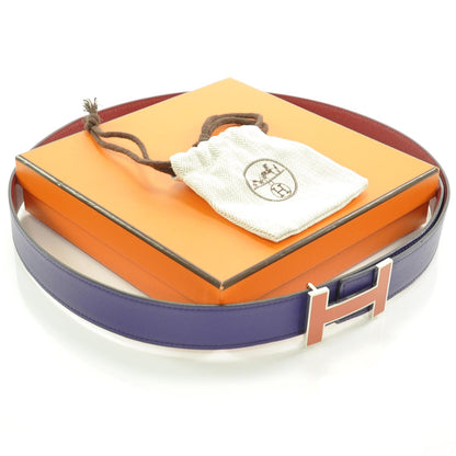 Hermes Leather Reversible Enamel H Belt 90 Iris 3 of 6