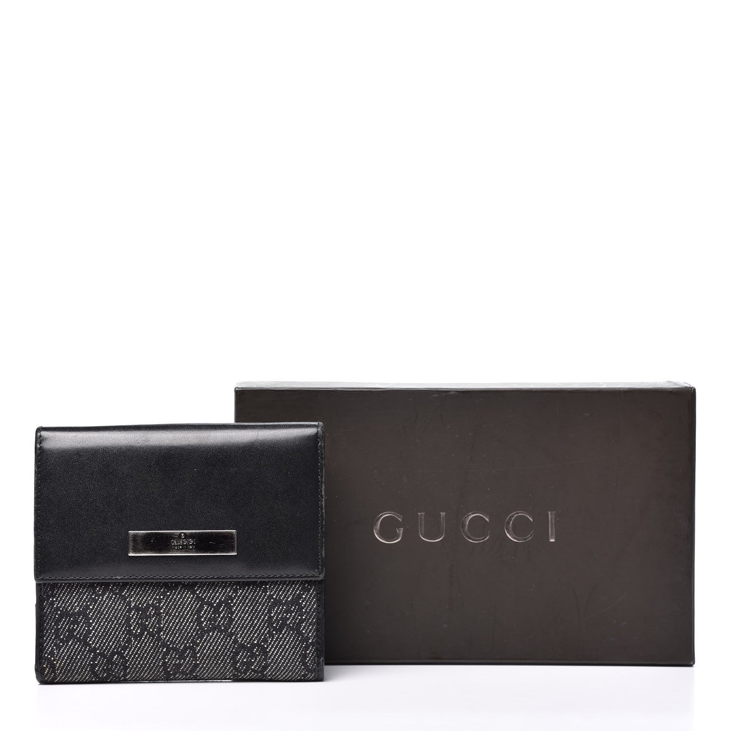 Gucci Calfskin Denim Monogram French Flap Wallet Black 11 of 11