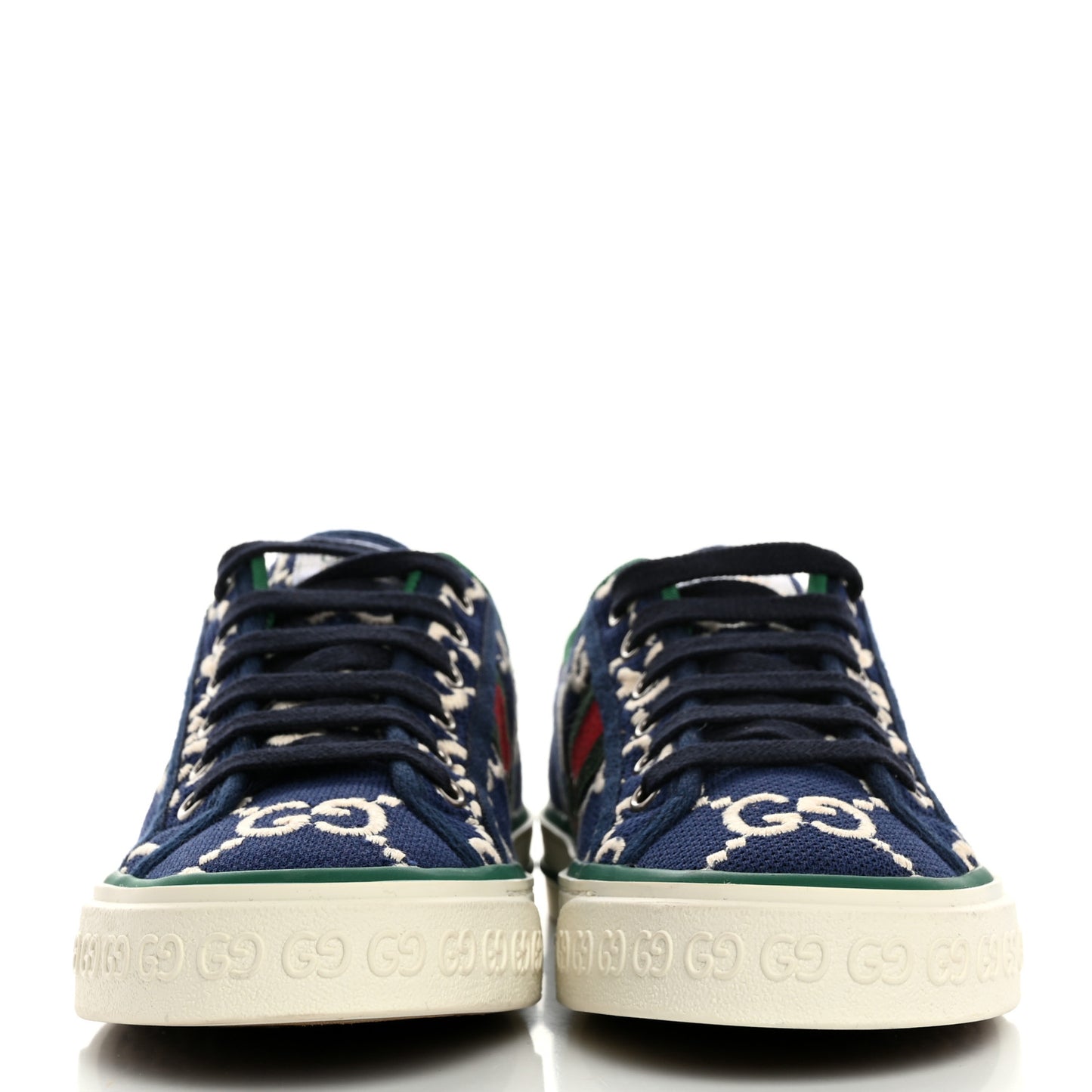 Cotton GG Monogram Web Womens 1977 Tennis Sneakers 37 Ink Ivory Blue