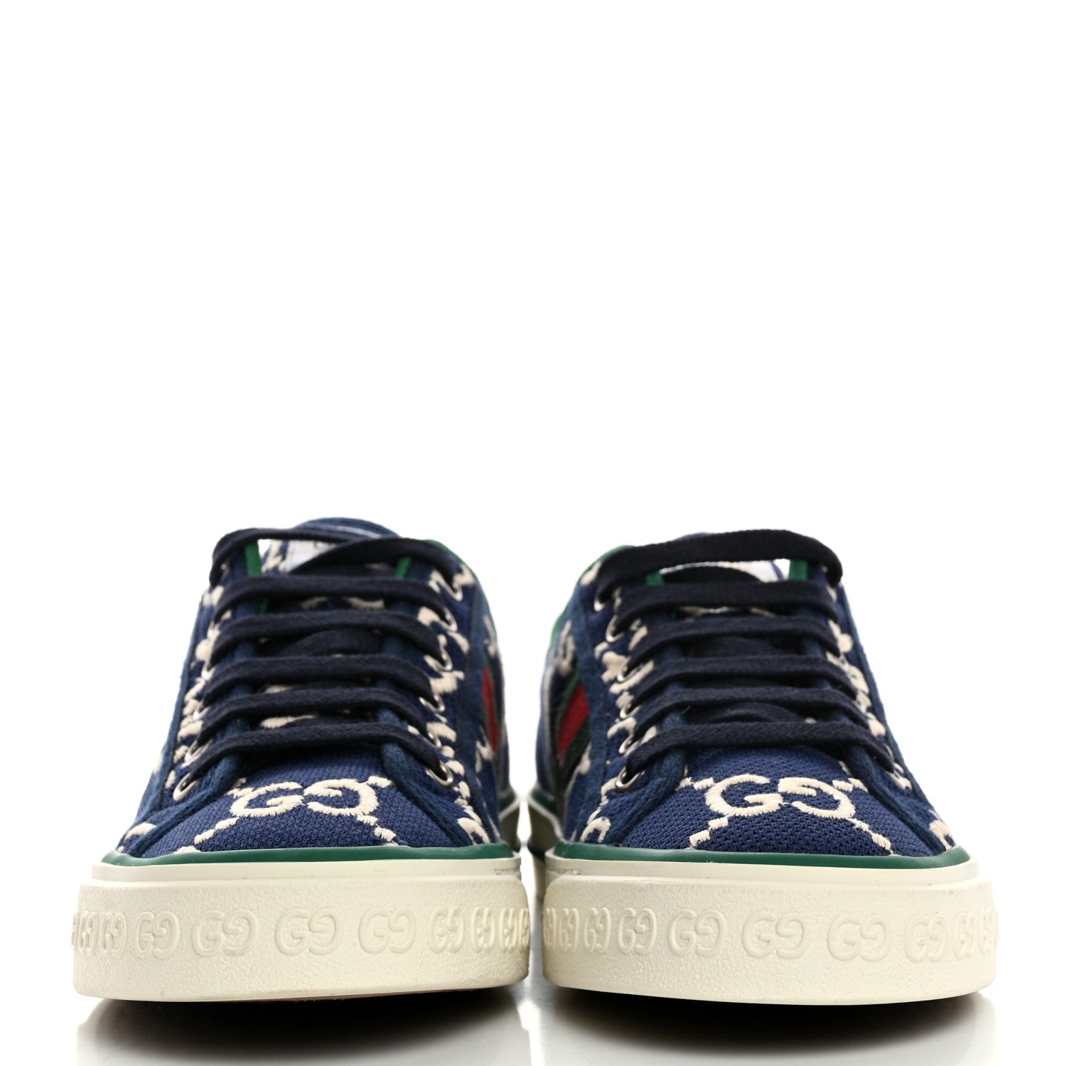 Gucci Cotton GG Monogram Web Womens 1977 Tennis Sneakers 37 Ink Ivory Blue 2 of 7
